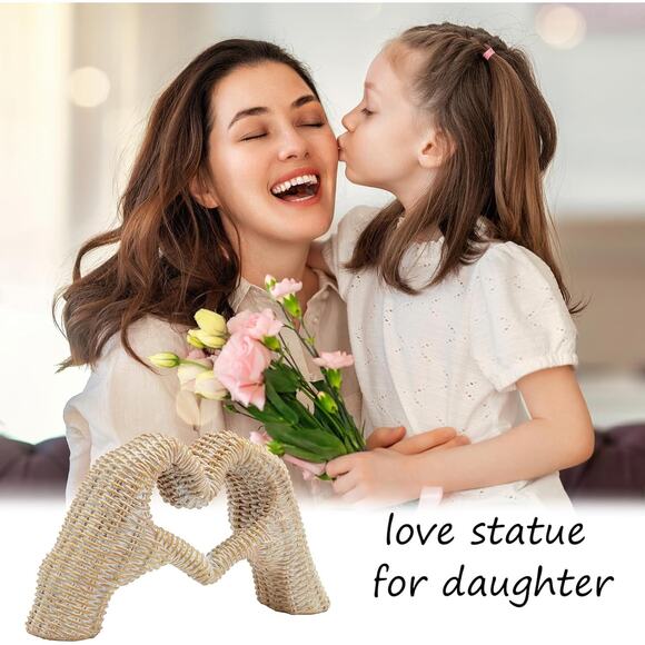 Gold Heart Hands Sculpture Room Decor Living Bedroom Bookshelf Gift for Mom Dad - Picture 3 of 7